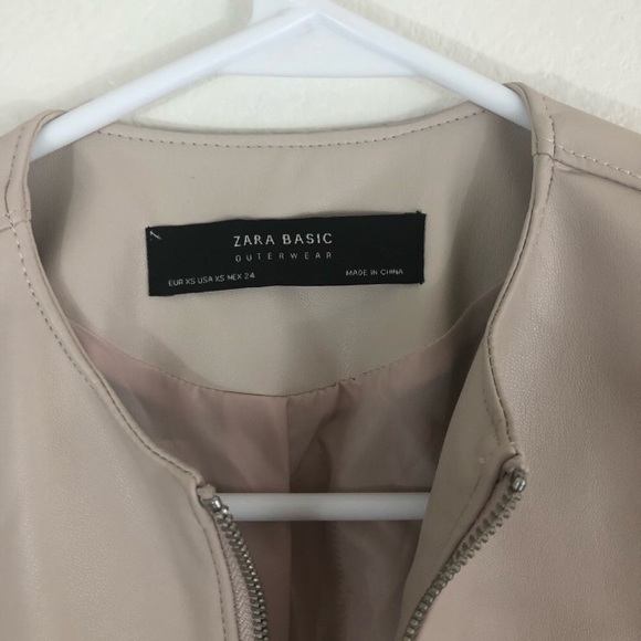 Zara XS cream/pink faux leather jacket ruffles XS - Picture 3 of 5